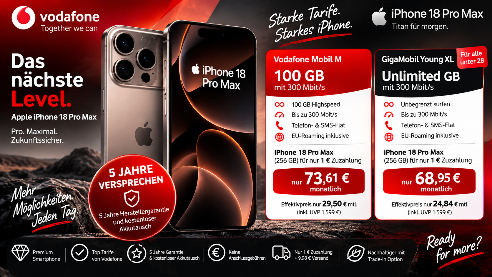 Apple iPhone 18 Pro Max mit Vodafone Mobil M und GigaMobil Young XL Tarif